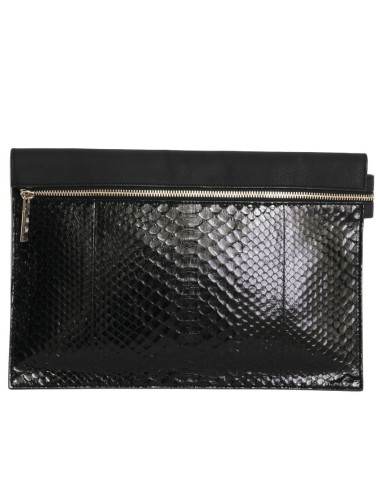 Pochette  VICTORIA BECKHAM en cuir de buffle et python noir GM 2