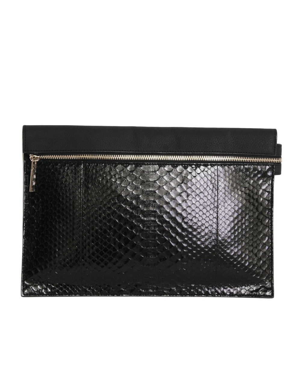 Pochette  VICTORIA BECKHAM en cuir de buffle et python noir GM