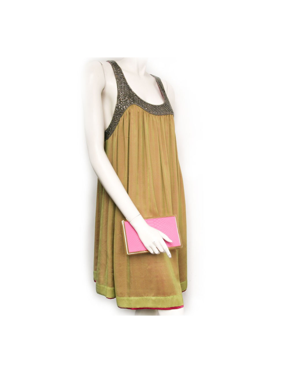 Bag clutch VICTORIA BECKHAM in python fushia and gold brass