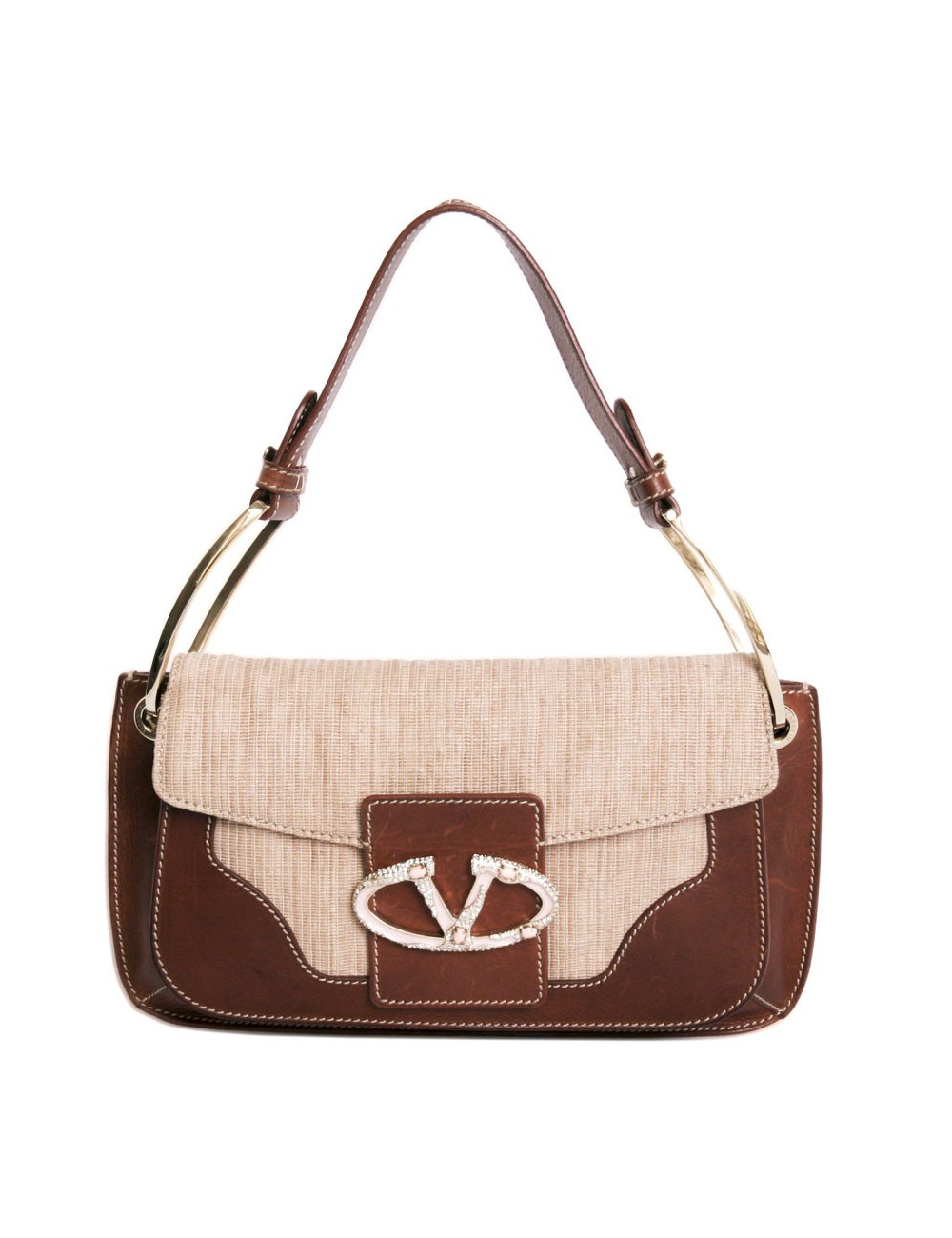 Sac Valentino en cuir marron et toile