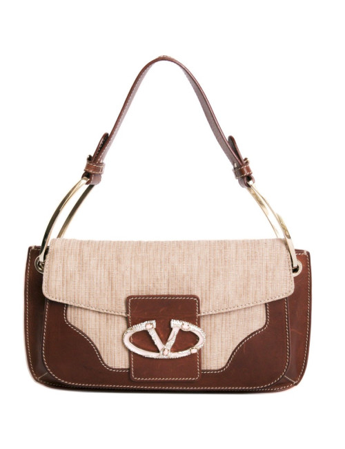 Valentino bag in brown leather and fiber abaca