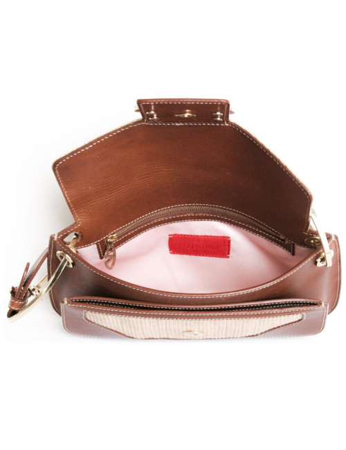 Valentino bag in brown leather and fiber abaca