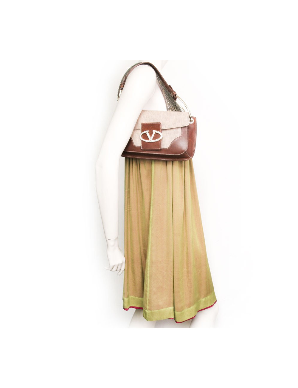 Valentino bag in brown leather and fiber abaca