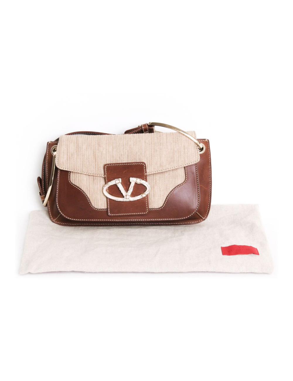 Sac Valentino en cuir marron et toile