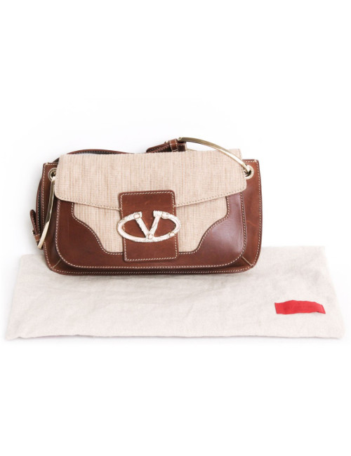 Valentino bag in brown leather and fiber abaca