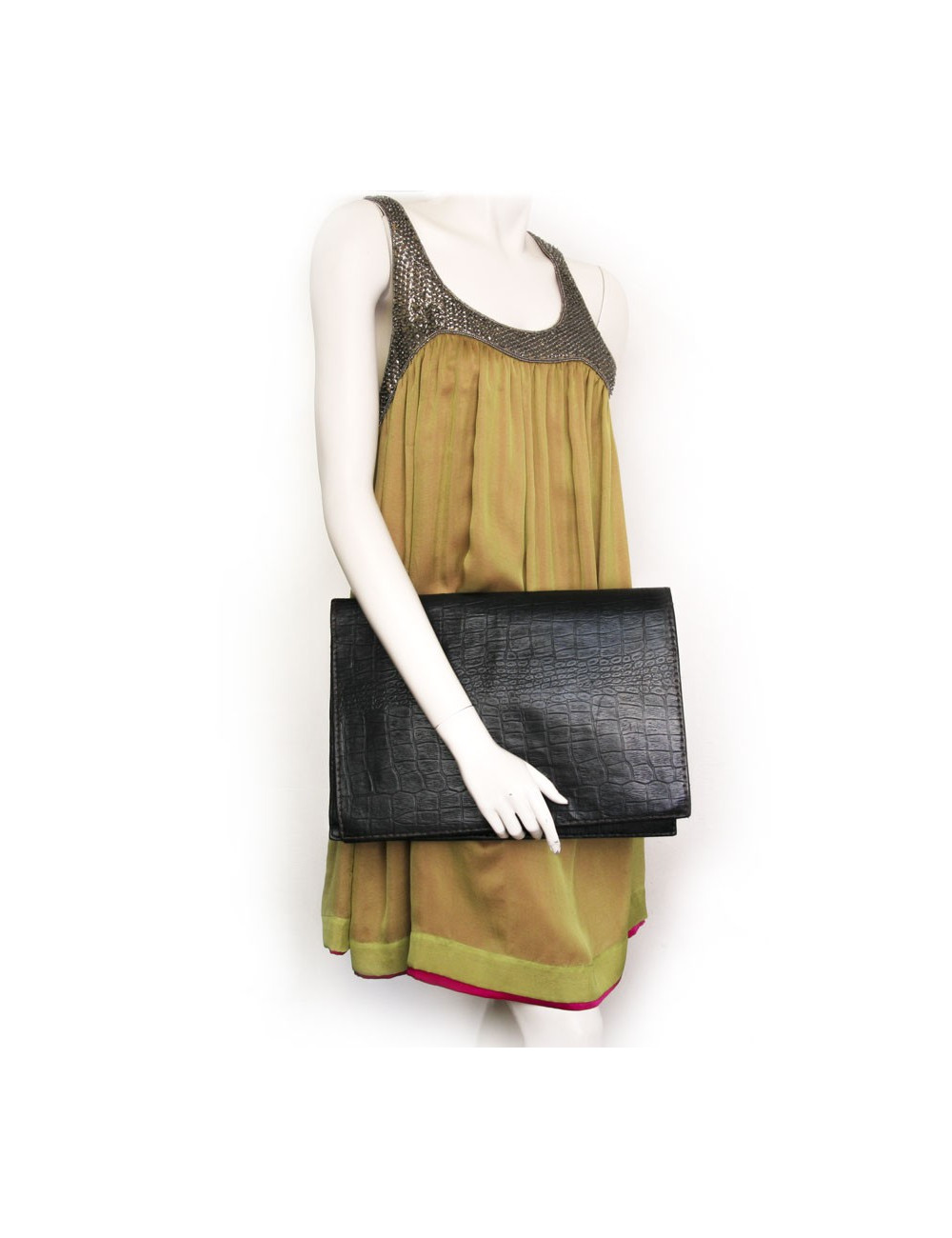 Porte-documents CHRISTIAN DIOR cuir façon croco noir