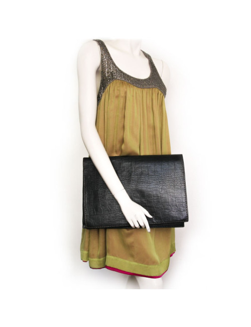 Porte-documents CHRISTIAN DIOR cuir façon croco noir