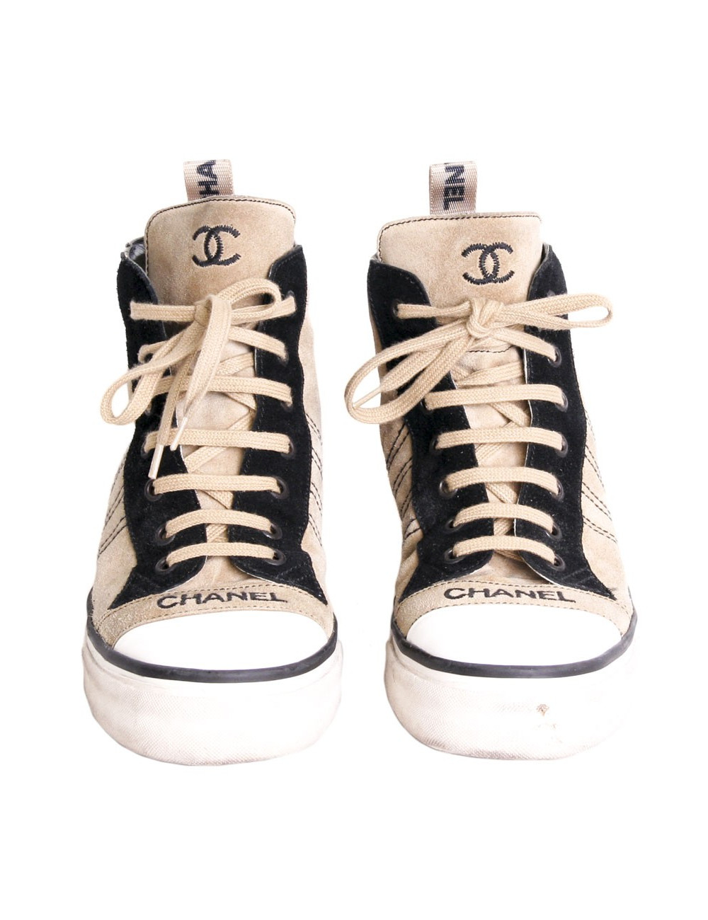 CHANEL T 37 ochre and Black Suede sneakers
