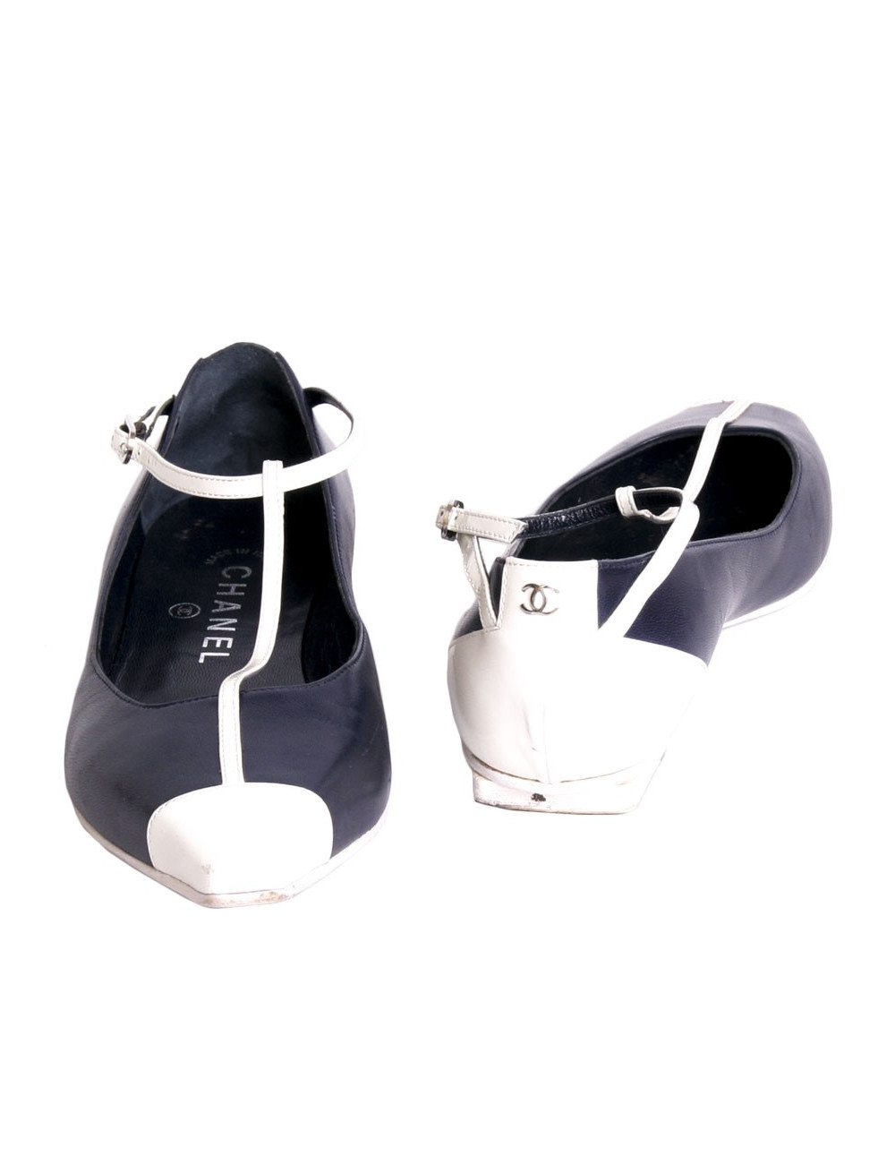 Ballerines CHANEL T 36 bicolores en cuir bleue et blanc