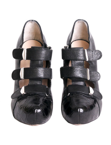 Mi-Boots ALESSANDRO DELL'ACQUA en cuir noir et python  2