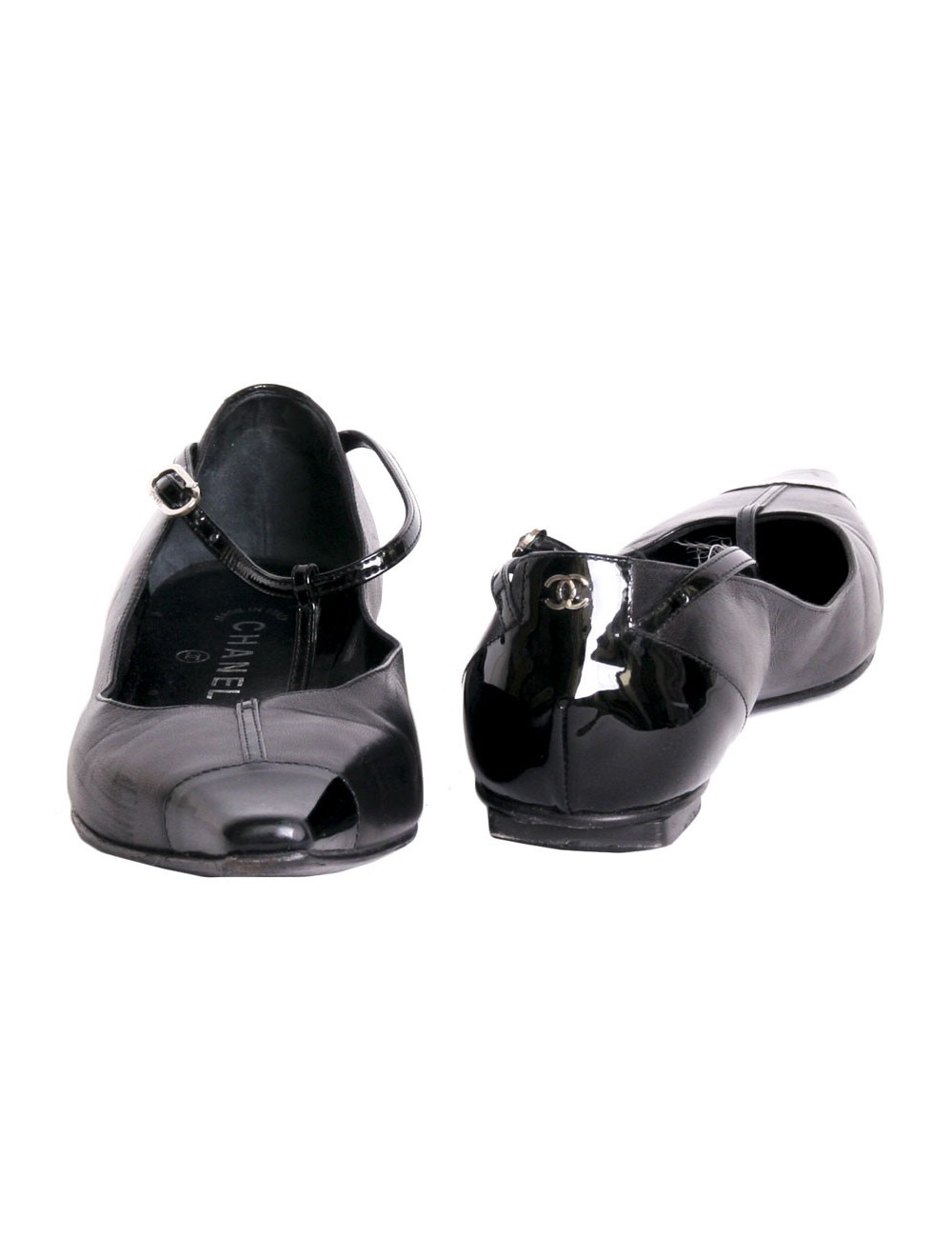 Ballerines Chanel T37 en cuir noir