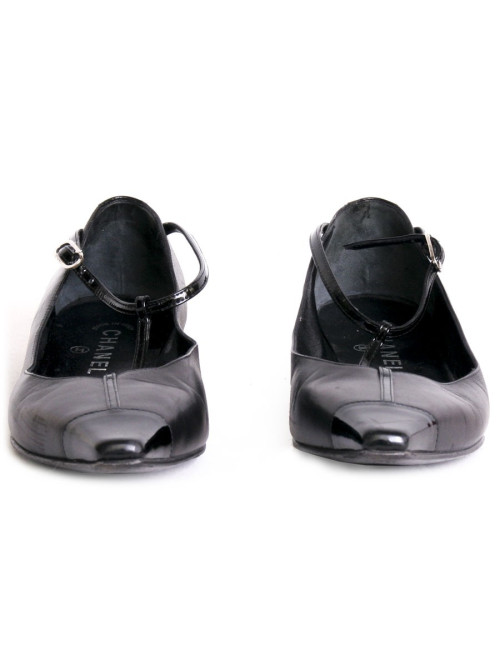 Chanel T37 ballerinas in lambskin and black patent leather