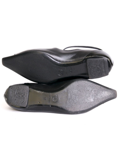 Chanel T37 ballerinas in lambskin and black patent leather