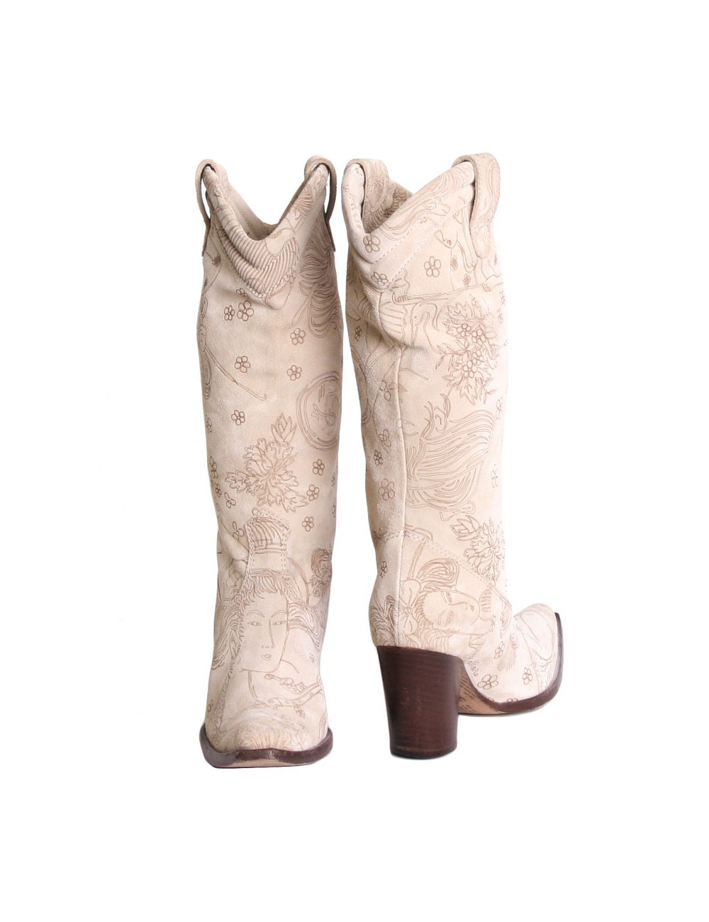 Santiagues GALLIANO T 36 veau velours beige et marron