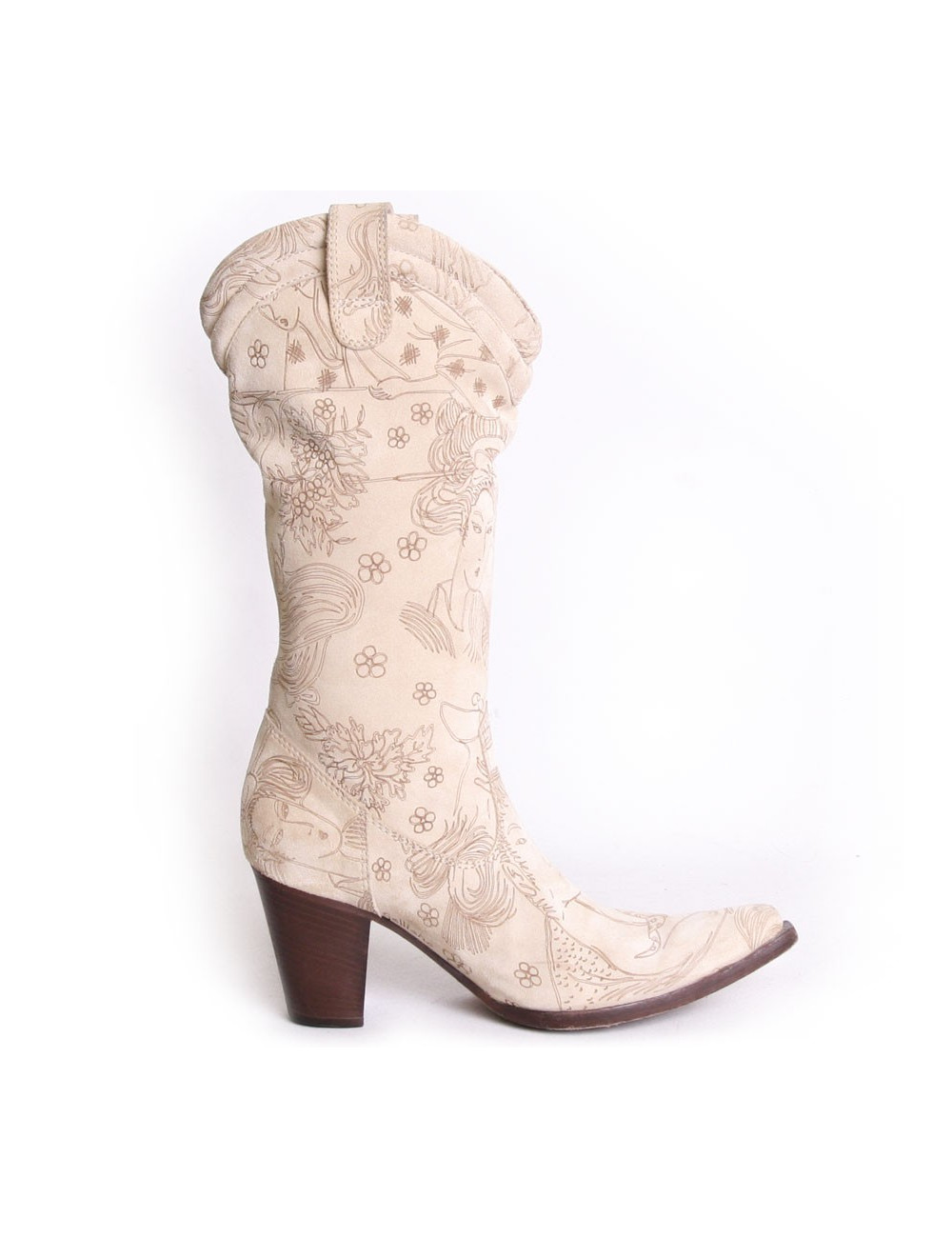 Santiagues GALLIANO T 36 veau velours beige et marron