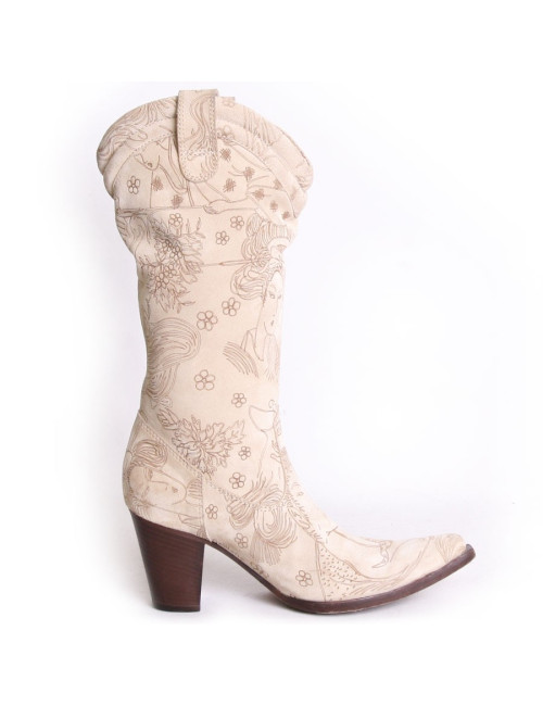 Santiagues GALLIANO T 36 veau velours beige et marron