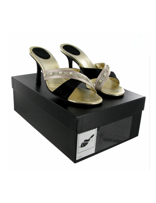 Mules Couture CHANEL T 36 in black and champagne silk rose embroidered pearls