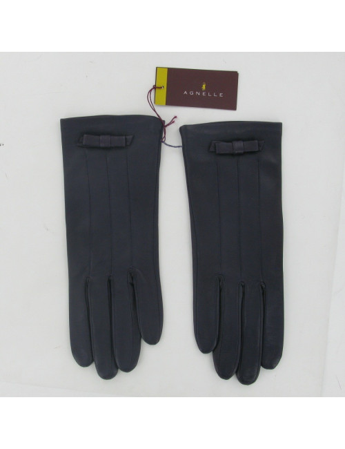 Gloves leather plum AGNELLE
