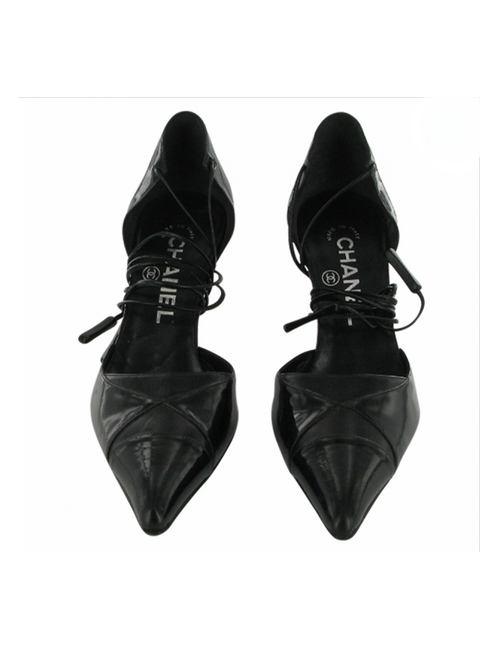 Escarpins couture CHANEL T 35.5 cuir vernis & lisse noir