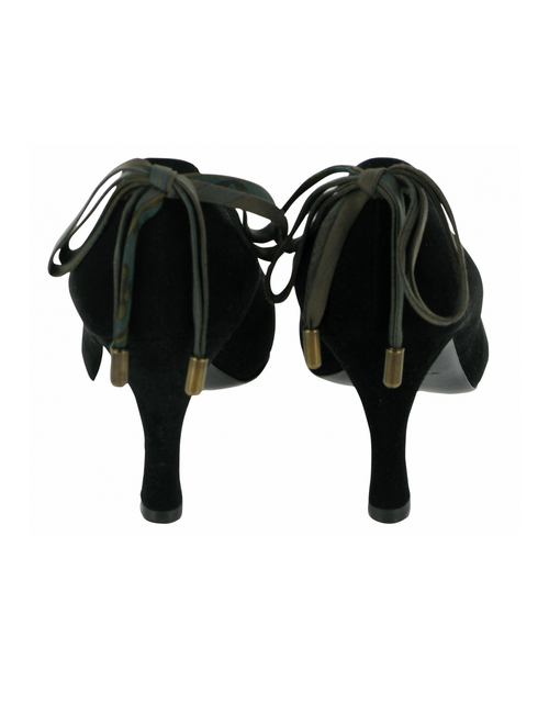  Escarpins HERMES T 35.5  veau velours noir & noeud