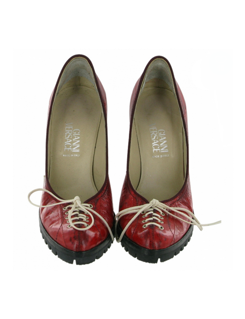  Escarpins rouge lacets crème 