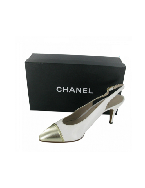 Escarpins CHANEL T 40.5 blanc et doré