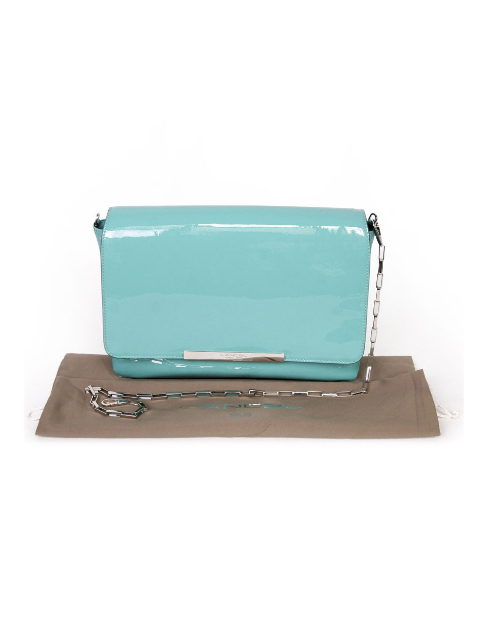 Varenne of LANCEL turquoise patent leather bag