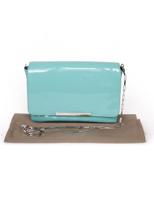 Varenne of LANCEL turquoise patent leather bag