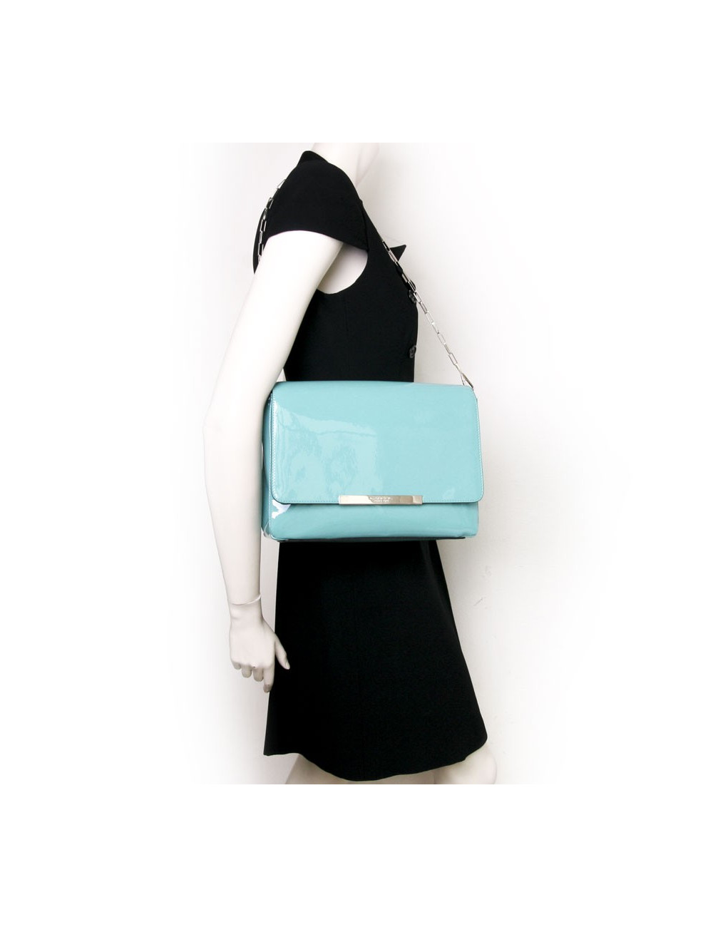 Varenne of LANCEL turquoise patent leather bag