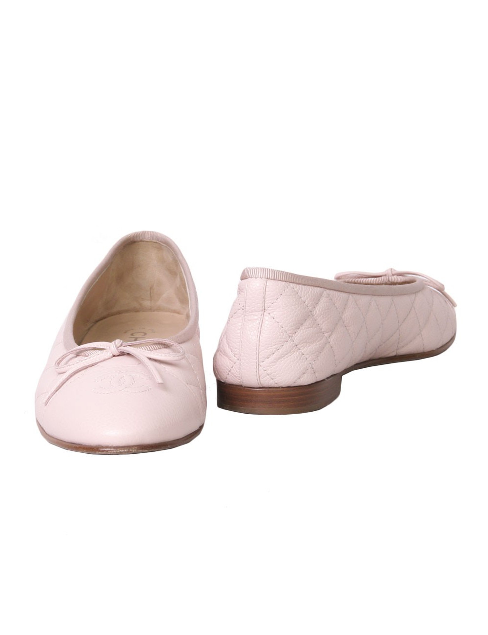 Ballerines CHANEL T 39.5 matelassées en cuir grainé rose 