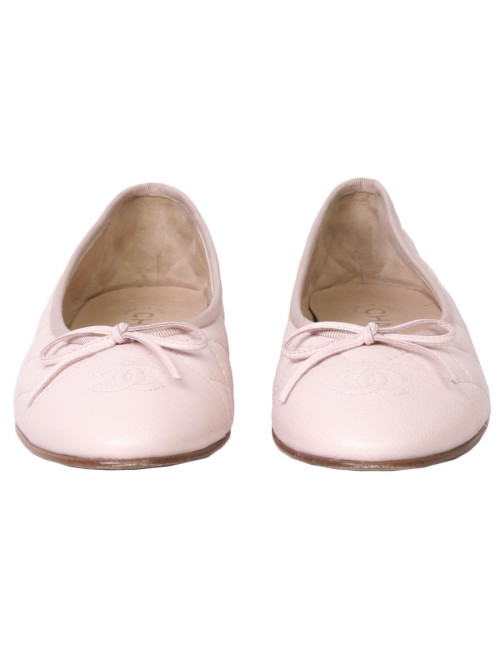 Ballet flats CHANEL T 39.5 quilted pink grained leather