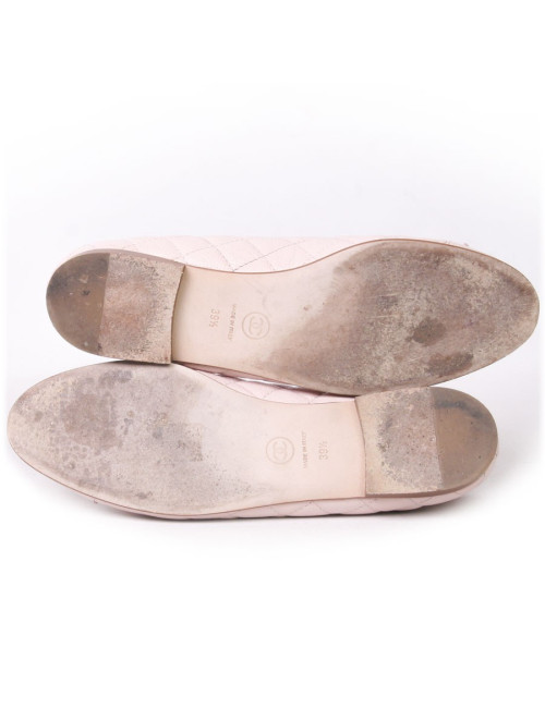 Ballerines CHANEL T 39.5 matelassées en cuir grainé rose 