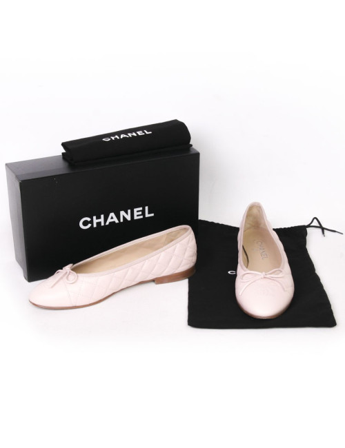 Ballet flats CHANEL T 39.5 quilted pink grained leather