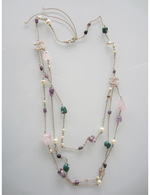 Sautoir triple perles & pierres CHANEL