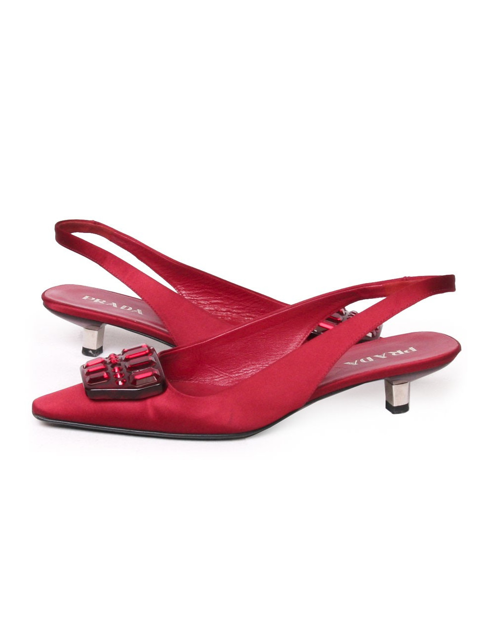 PRADA T 36 red Duchess satin pumps