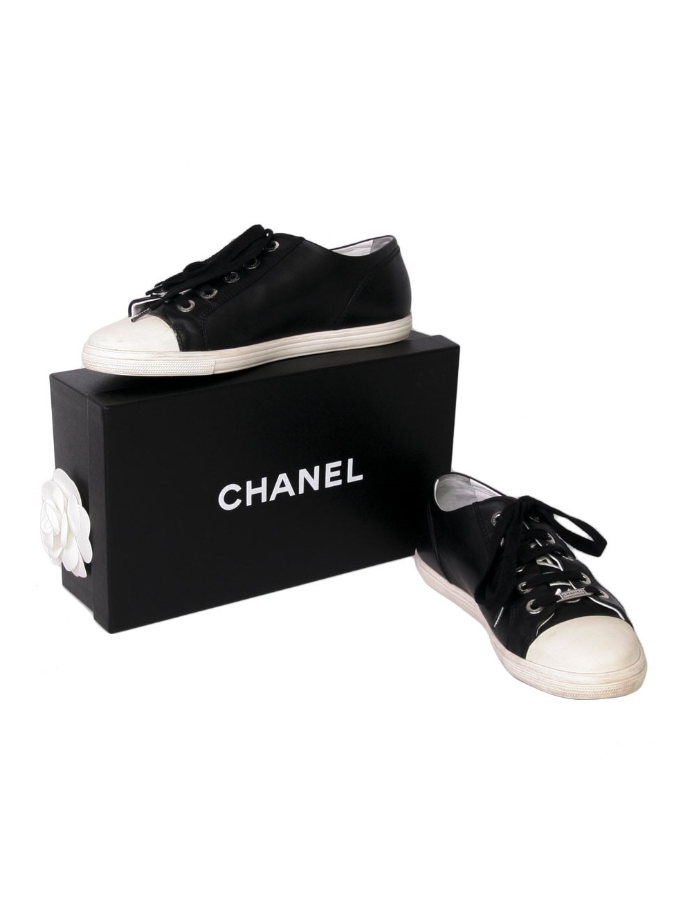 Sneakers CHANEL T 38 cuir d'agneau noir