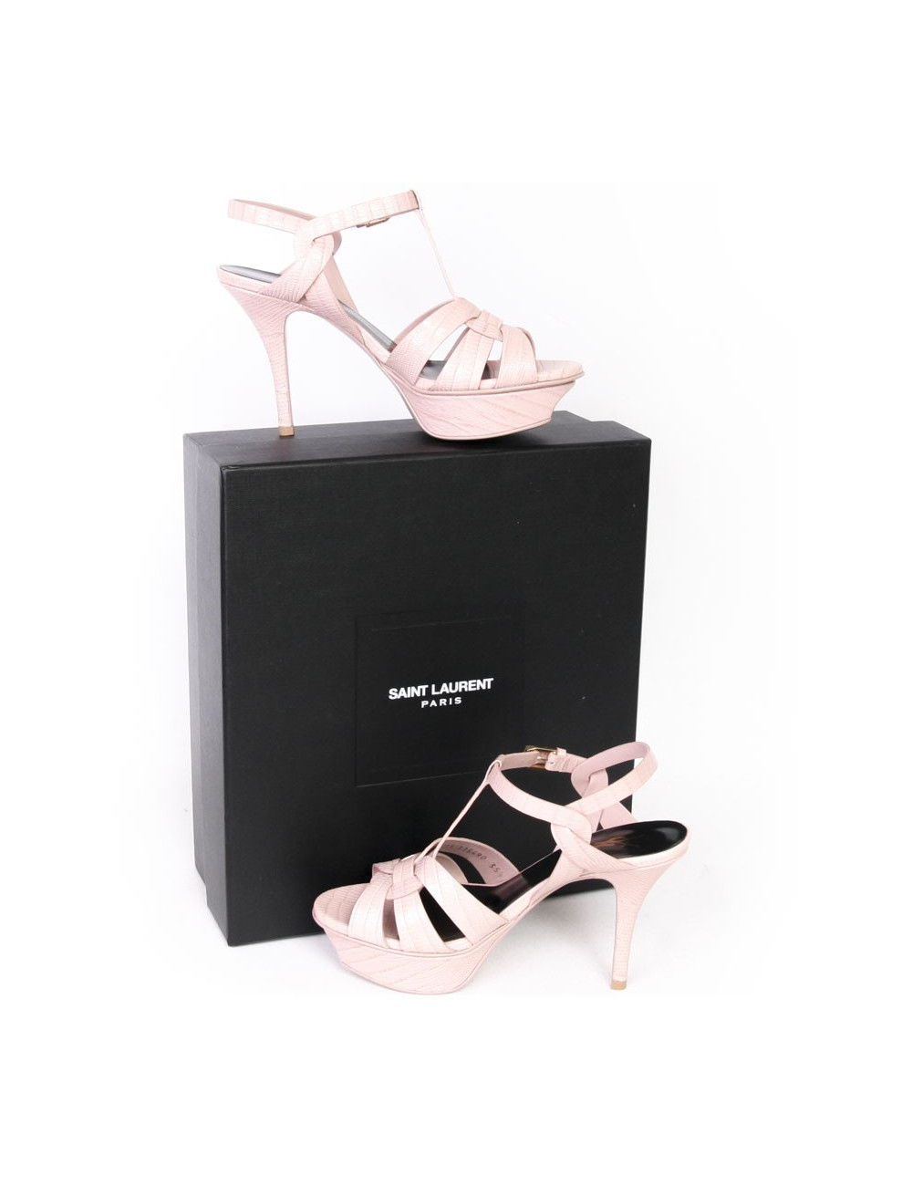 Sandales YVES SAINT LAURENT T 35.5  cuir façon reptile rose pâle