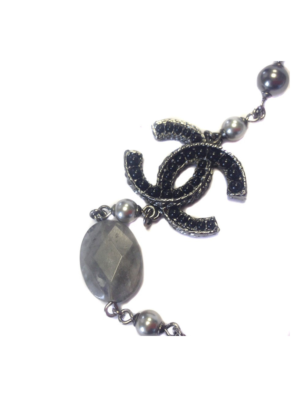 Necklace CHANEL ruthenium, steel pearls and smoked