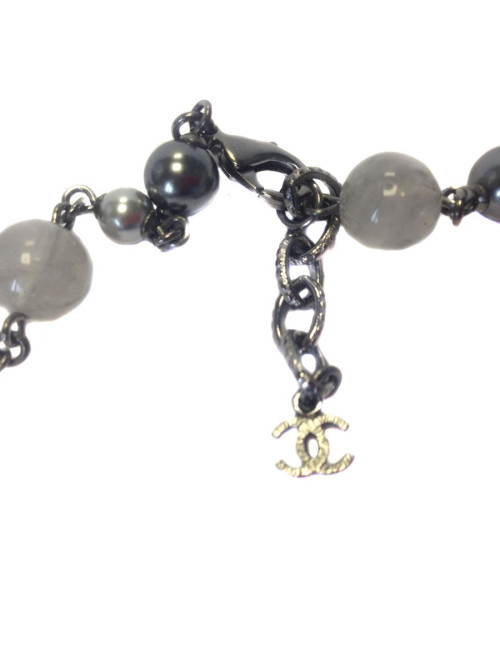 Sautoir CHANEL  ruthénium, perles acier et fumées