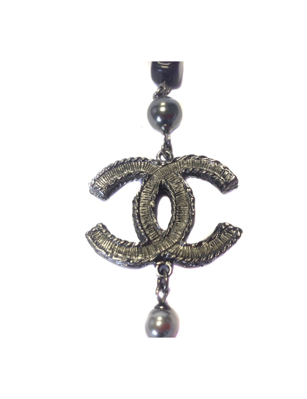 Necklace CHANEL ruthenium, steel pearls and smoked