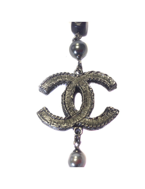 Necklace CHANEL ruthenium, steel pearls and smoked
