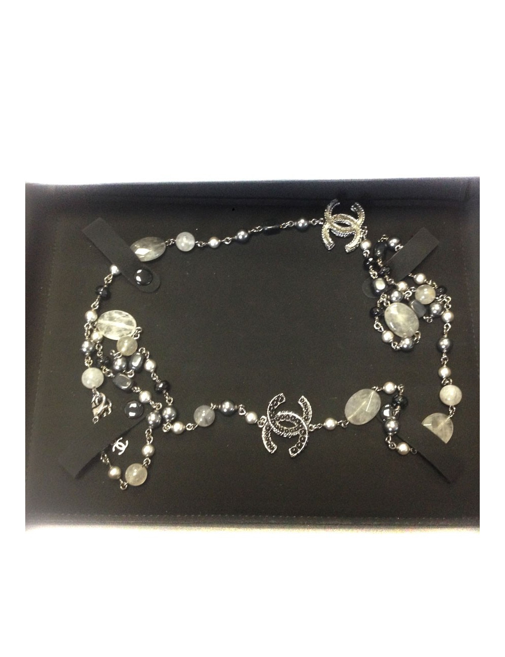 Necklace CHANEL ruthenium, steel pearls and smoked