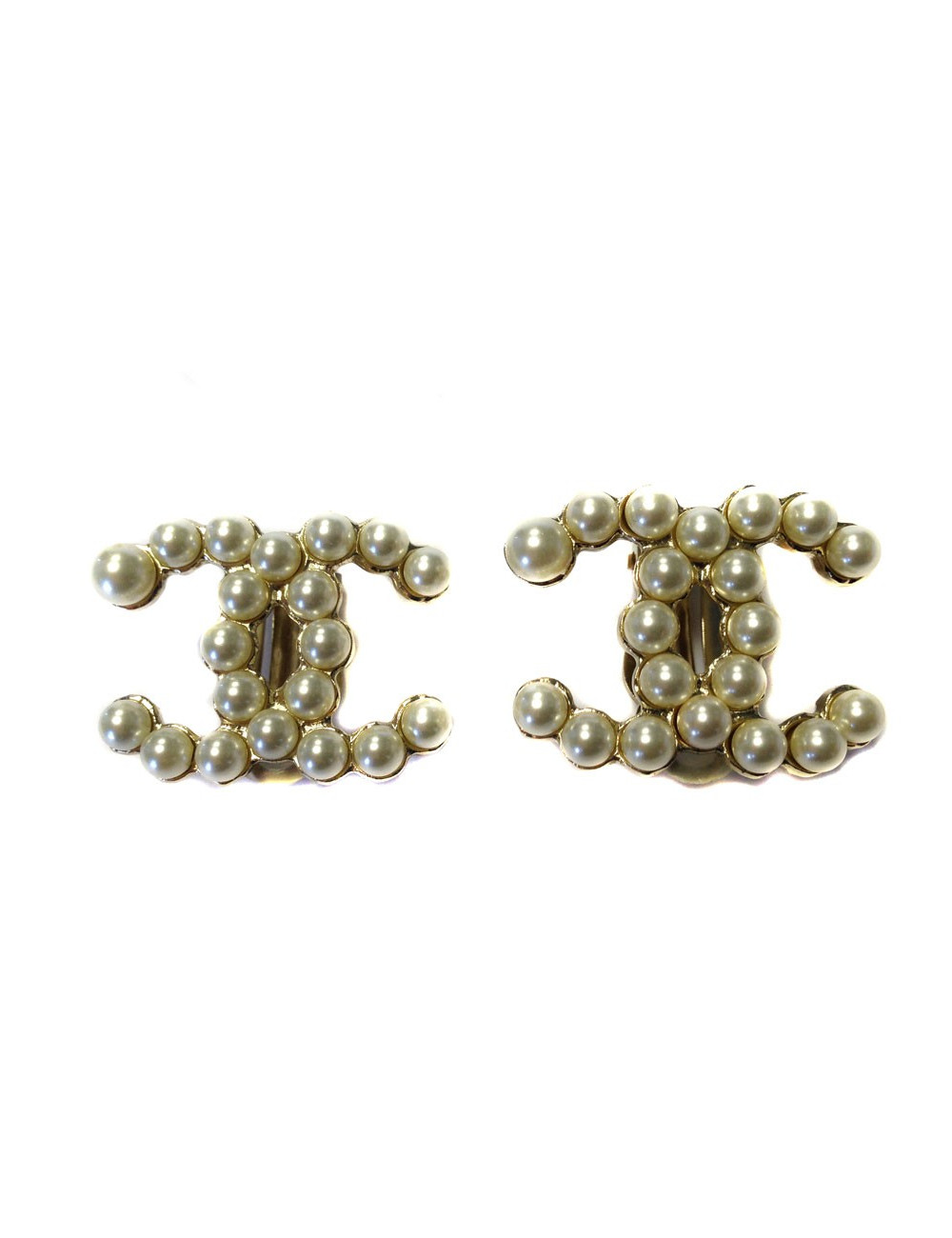 Grands clips d'oreille CHANEL CC perlés