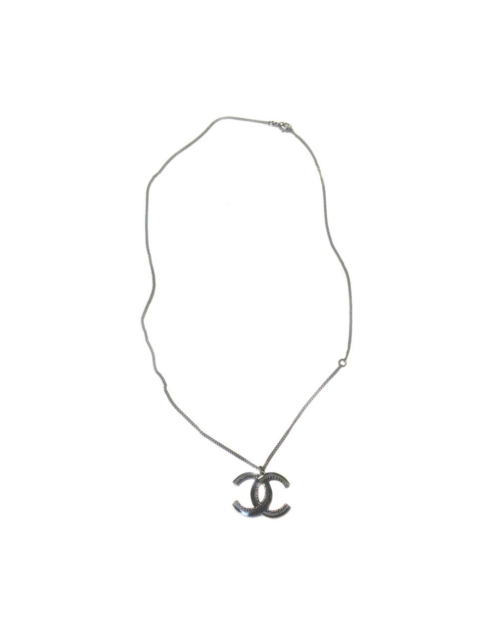 Collier CHANEL CC cranté  ruthénium