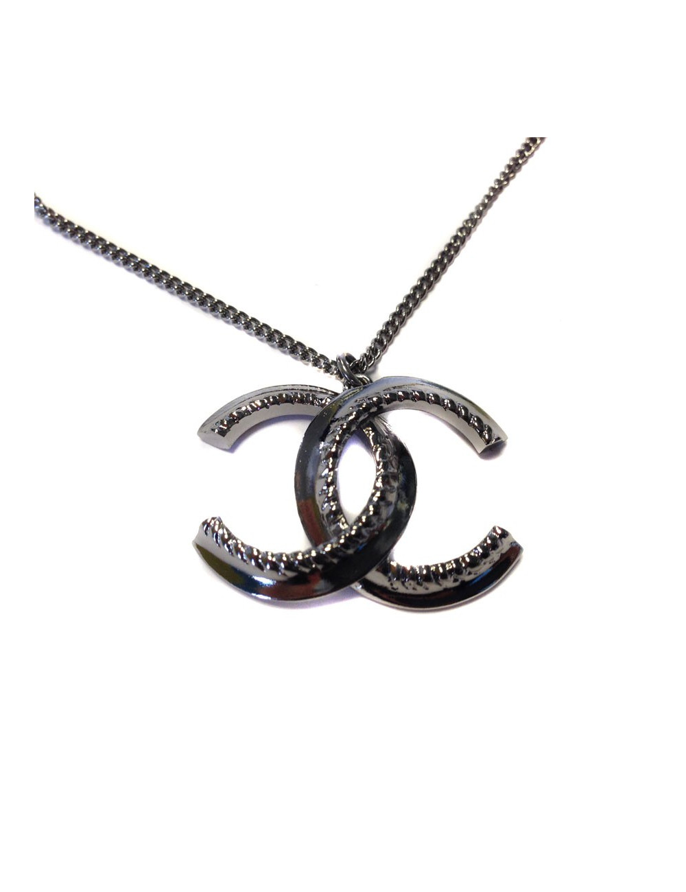 Collier CHANEL CC cranté  ruthénium