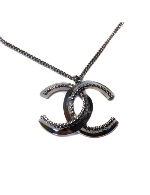 Collier CHANEL CC cranté  ruthénium