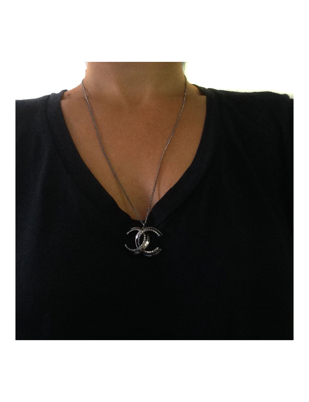 Necklace CHANEL CC notched ruthenium