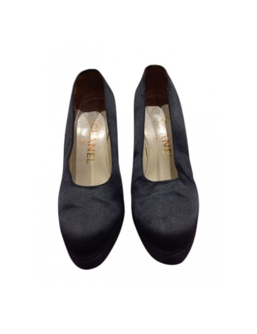 Escarpins CHANEL T37 satin de soie noir
