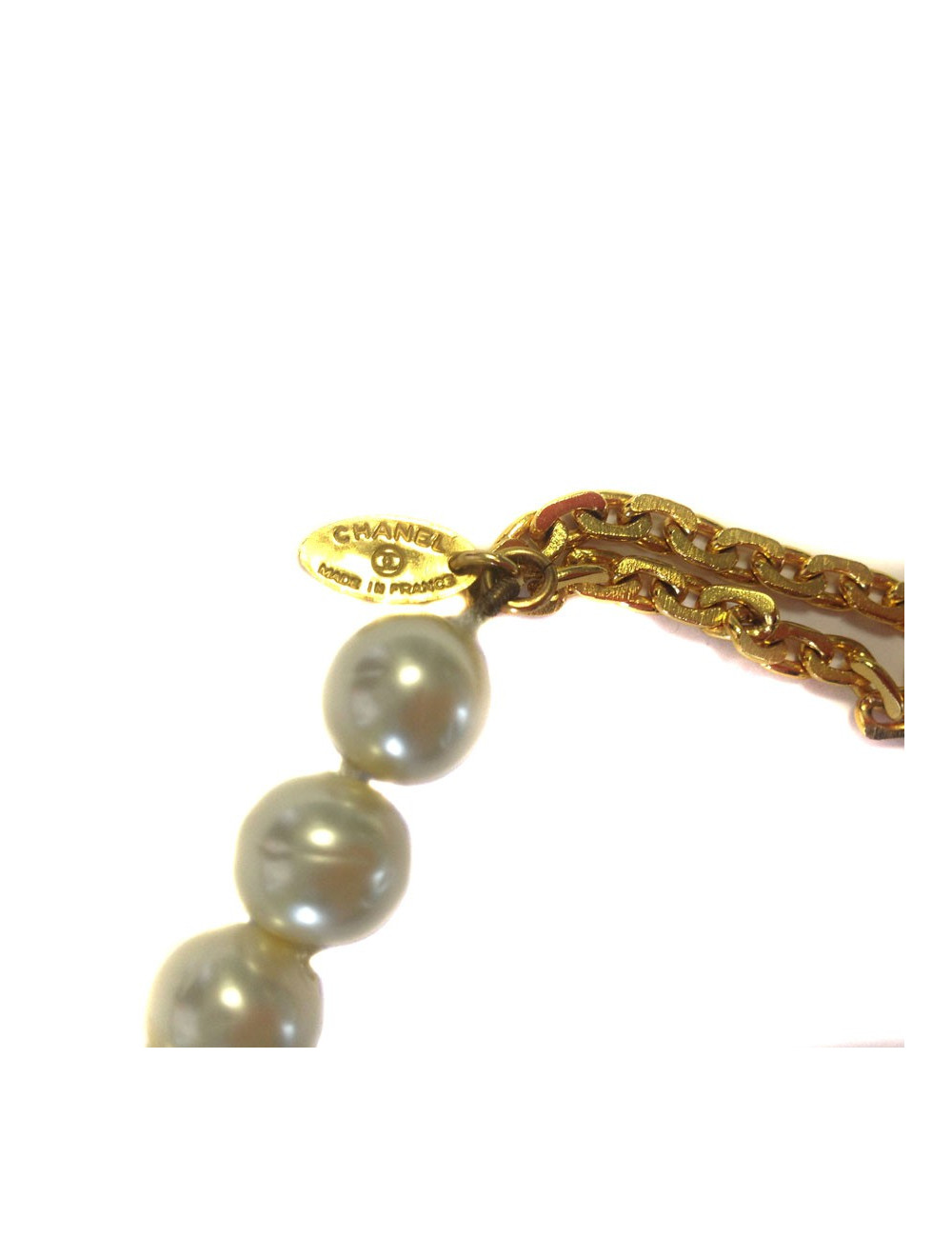 Sautoir CHANEL vintage chaines et perles nacrées