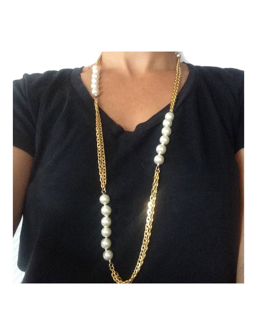 Sautoir CHANEL vintage chaines et perles nacrées